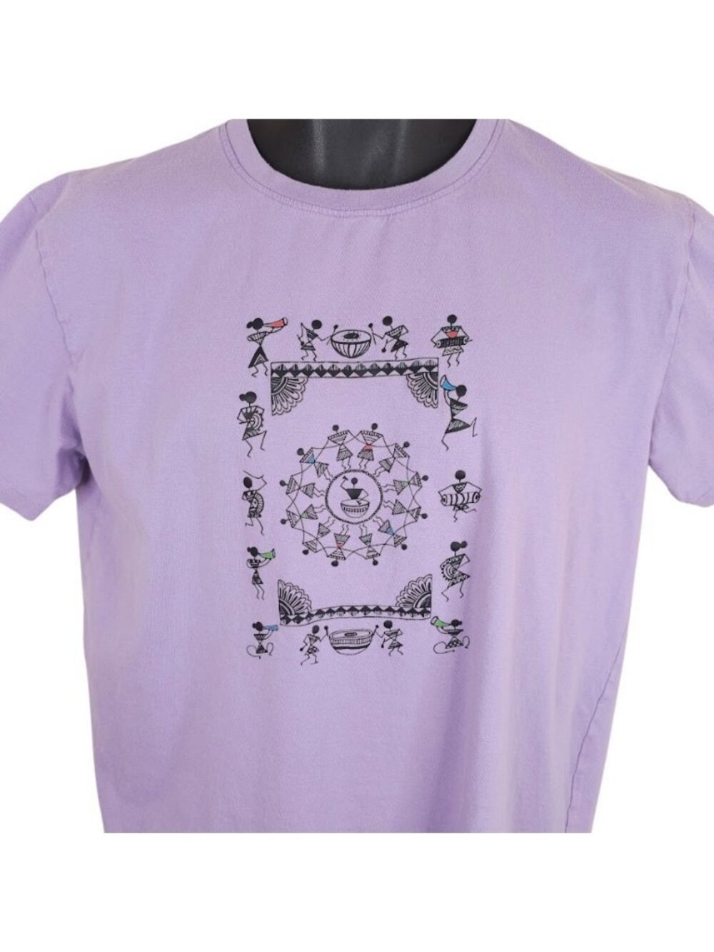 Warli Tribal Art T Shirt Womens Size Large Purple Indian Culture My Soul Mart